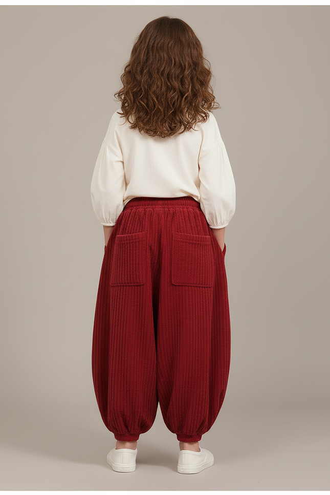 Pantalon Baggy Rouge Côtelé Ample Enfant - Bordeaux Cordé - vue 2