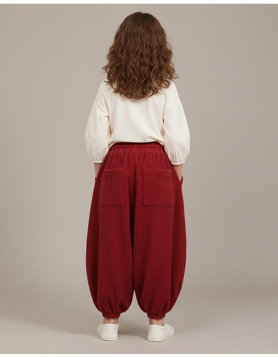 Pantalon Baggy Rouge Côtelé Ample Enfant - Bordeaux Cordé - vue 2