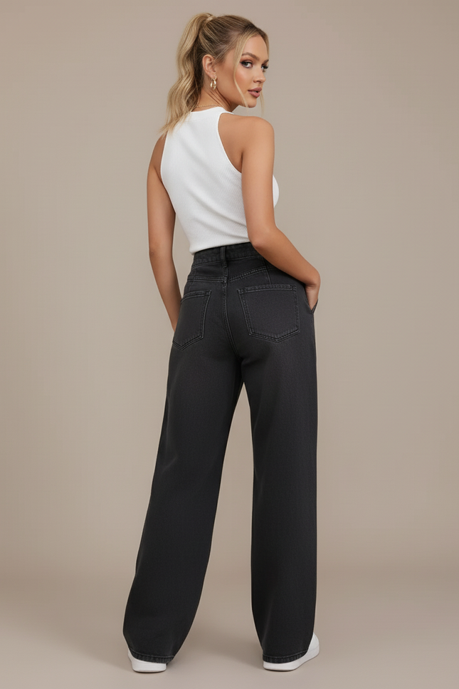 Pantalon Baggy Gris Délavé Ample Patchwork Décontracté - Jean - vue 2