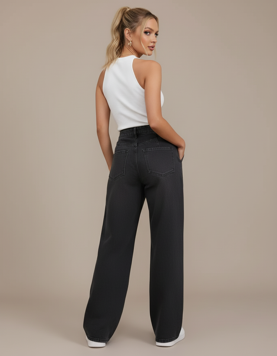 Pantalon Baggy Gris Délavé Ample Patchwork Décontracté - Jean - vue 2