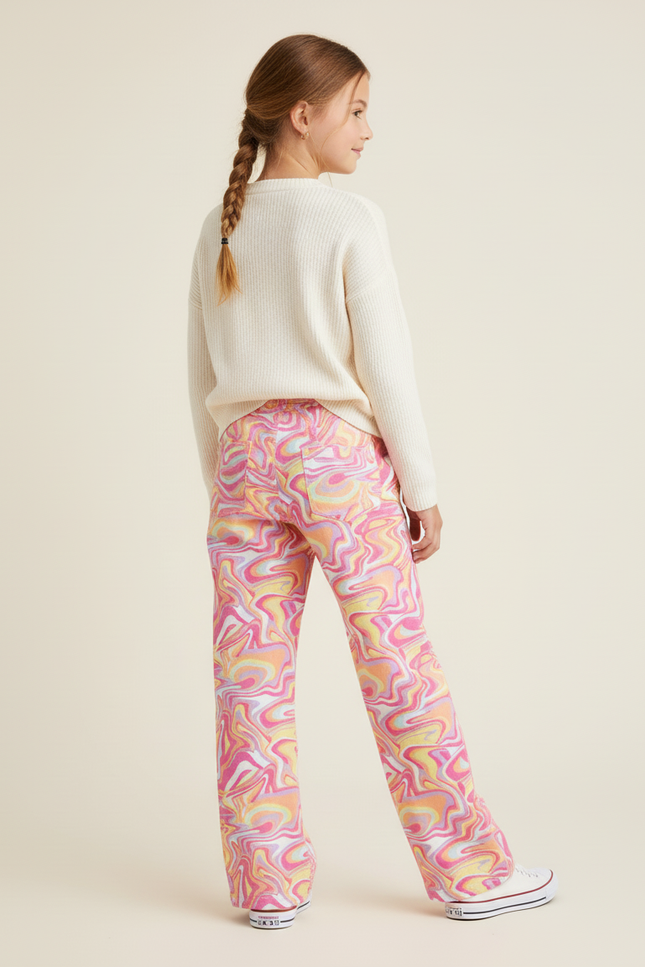 Pantalon Baggy Imprimé Marbré Coloré Fluide Fille - Multicolore Polyester - vue 2