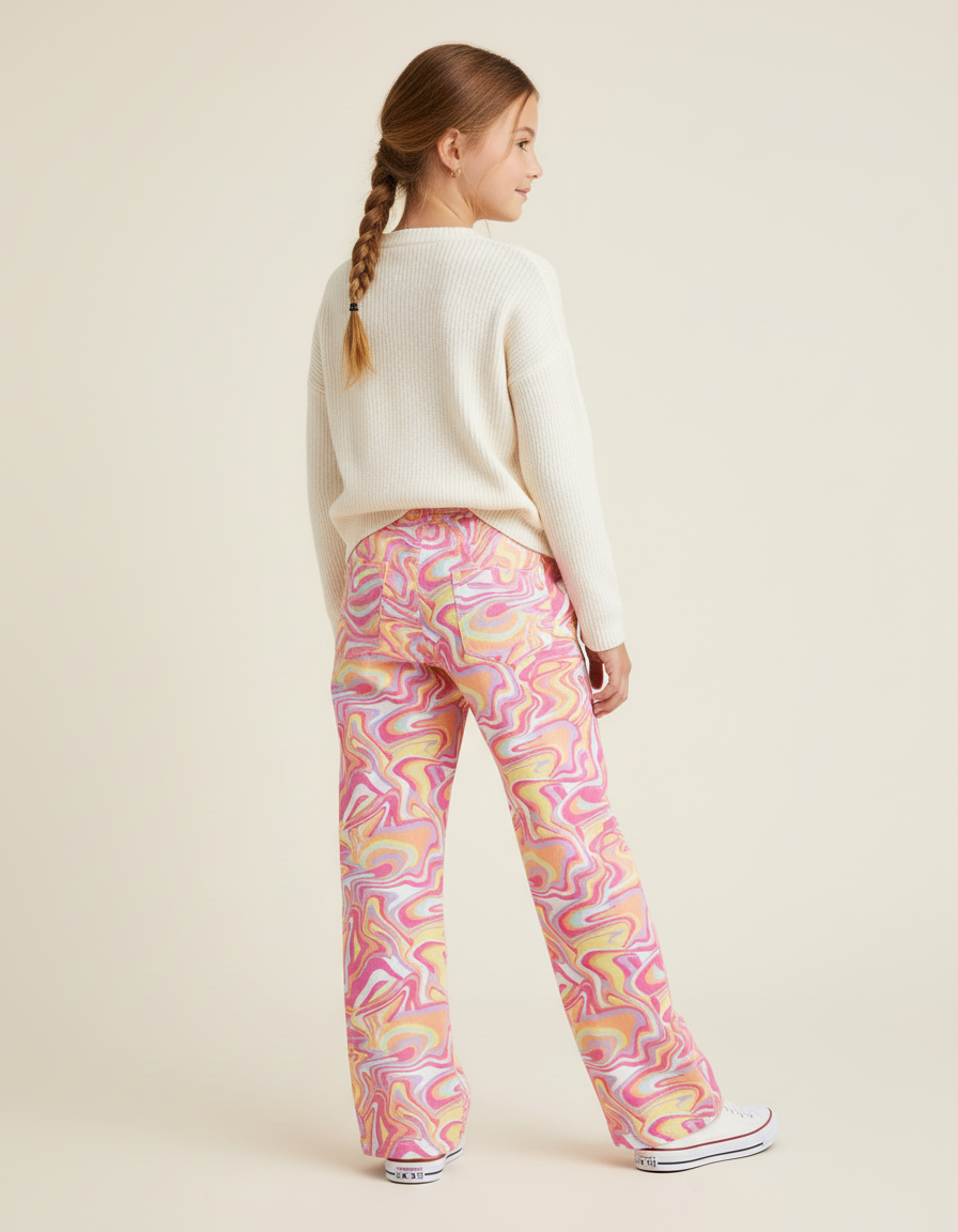 Pantalon Baggy Imprimé Marbré Coloré Fluide Fille - Multicolore Polyester - vue 2
