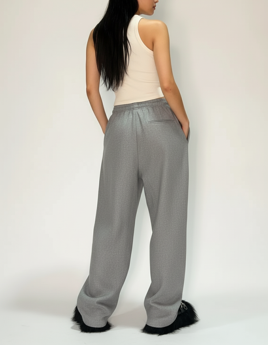 Pantalon Baggy Gris Ample Cordon Décontracté - Molleton - vue 2