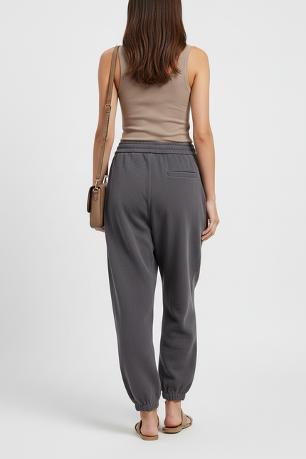 Pantalon Baggy Gris Cordon Décontracté Femme - Molleton - vue 2