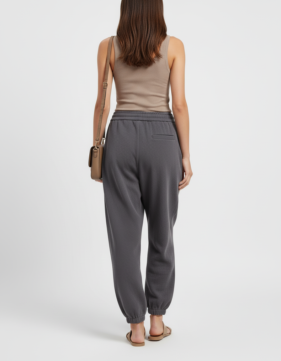 Pantalon Baggy Gris Cordon Décontracté Femme - Molleton - vue 2