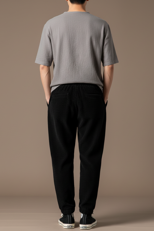 Pantalon Baggy Côtelé Noir Ample Sport Homme - Cordé - vue 2