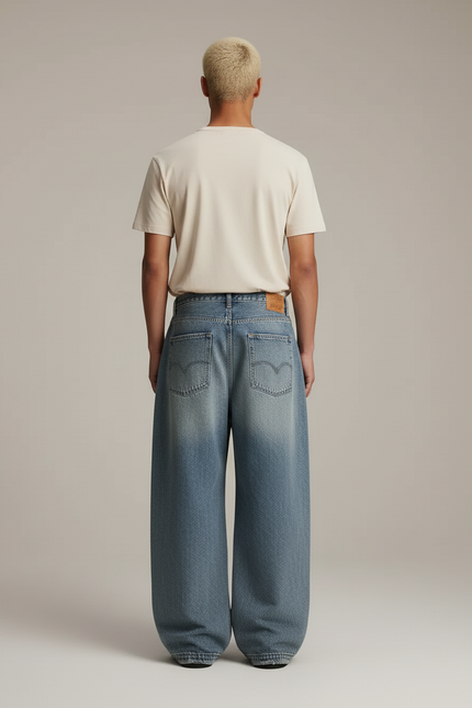 Pantalon Baggy Bleu Jean Ample Délavé Unisexe - vue 2