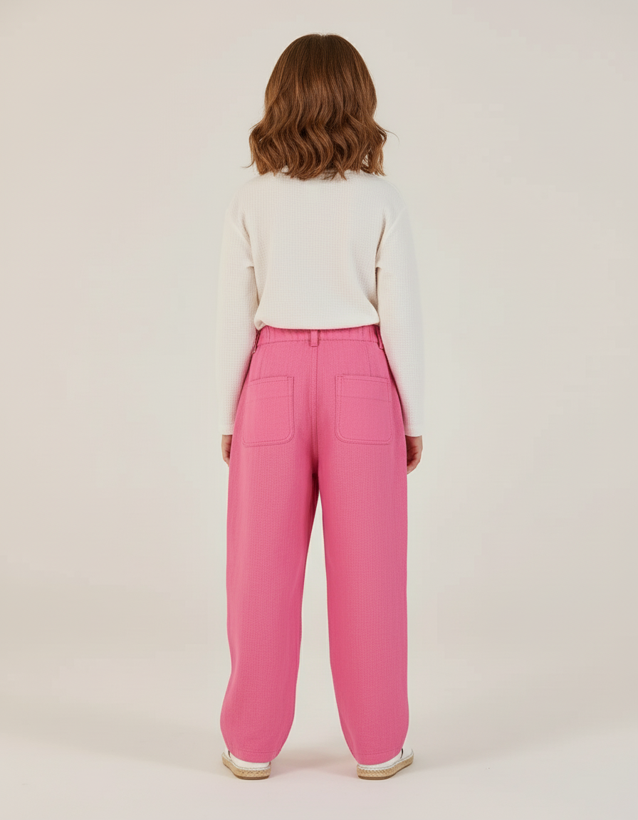 Pantalon Baggy Rose Ample Décontracté Lin Enfant - vue 2