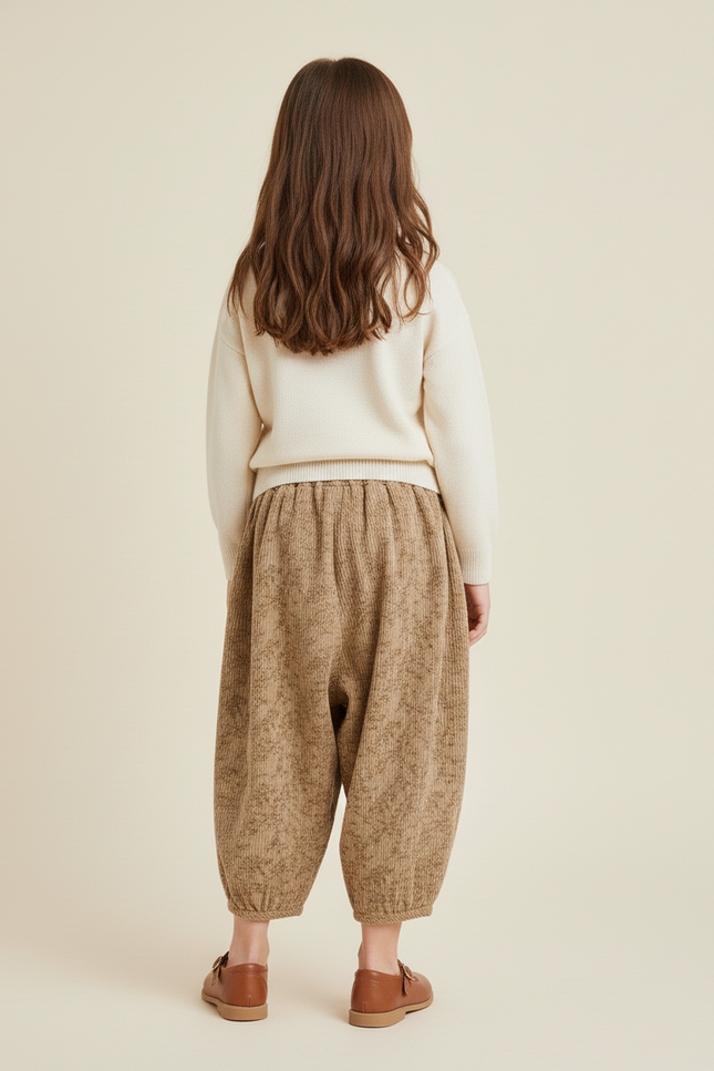 Pantalon Baggy Côtelé Imprimé Fleuri Marron Ample Enfant - Cordé - vue 2