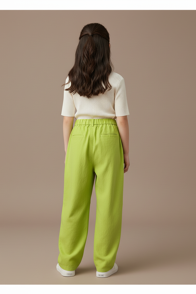 Pantalon Baggy Vert Ample Décontracté Confortable Fille - Lin - vue 2