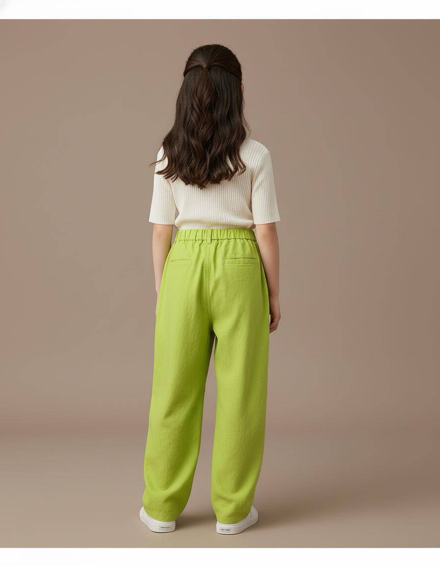 Pantalon Baggy Vert Ample Décontracté Confortable Fille - Lin - vue 2