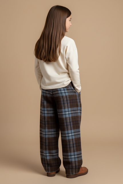 Pantalon Baggy Carreaux Marron Ample Chaud Enfant - Laine - vue 2