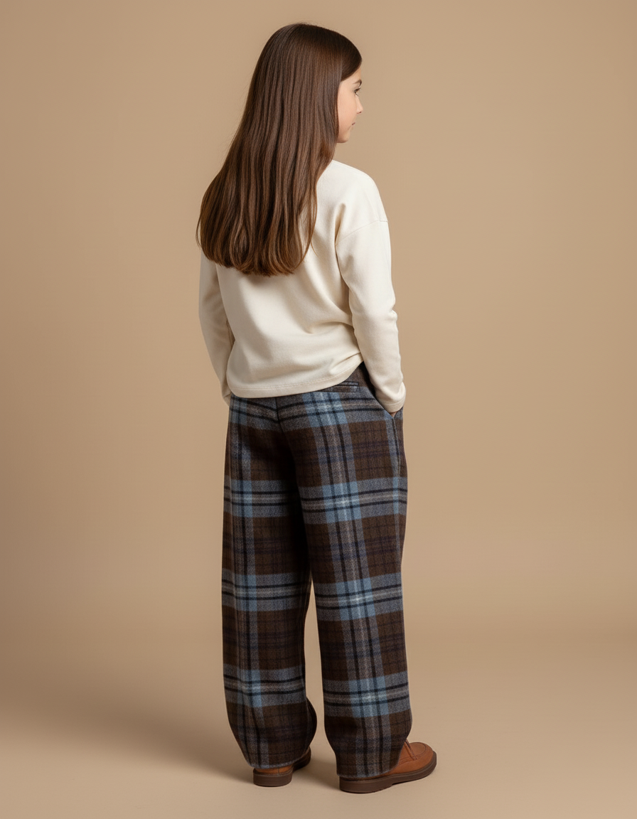 Pantalon Baggy Carreaux Marron Ample Chaud Enfant - Laine - vue 2