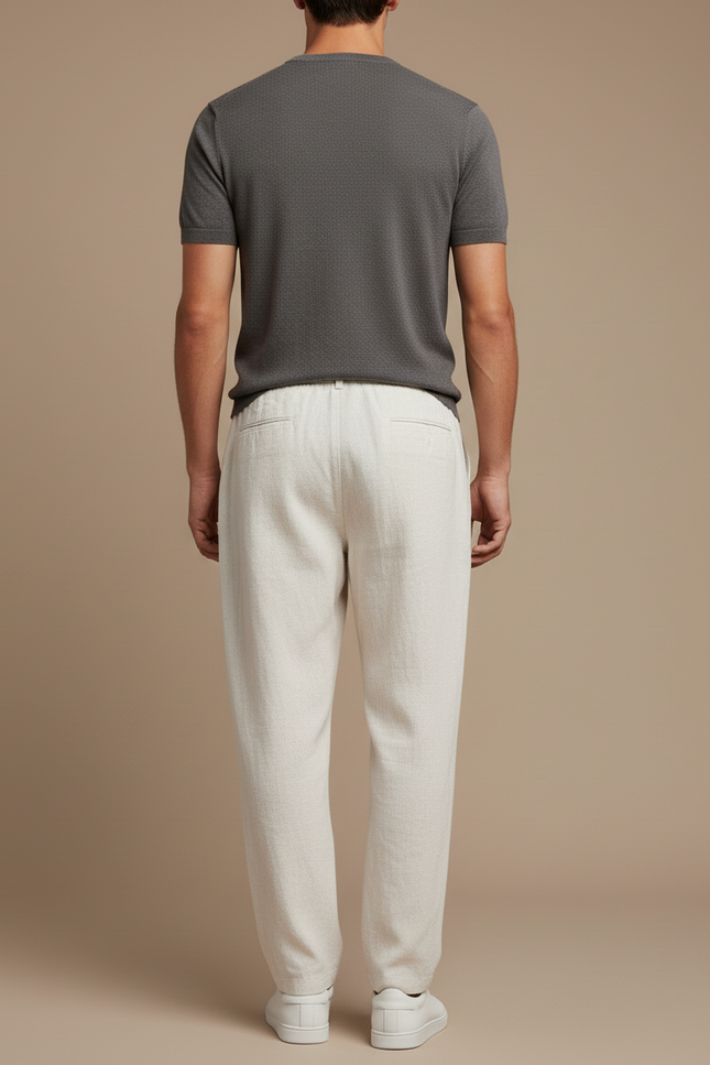 Pantalon Baggy Beige Lin Ample Cordon Décontracté Homme - vue 2