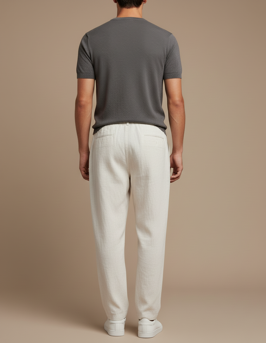 Pantalon Baggy Beige Lin Ample Cordon Décontracté Homme - vue 2