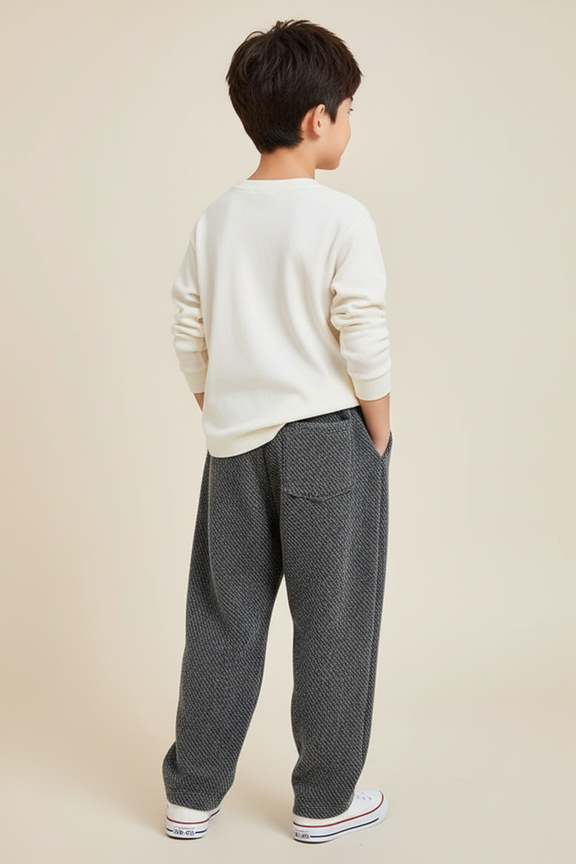 Pantalon Baggy Gris Épais Texturé Ample Enfant - Tweed - vue 2