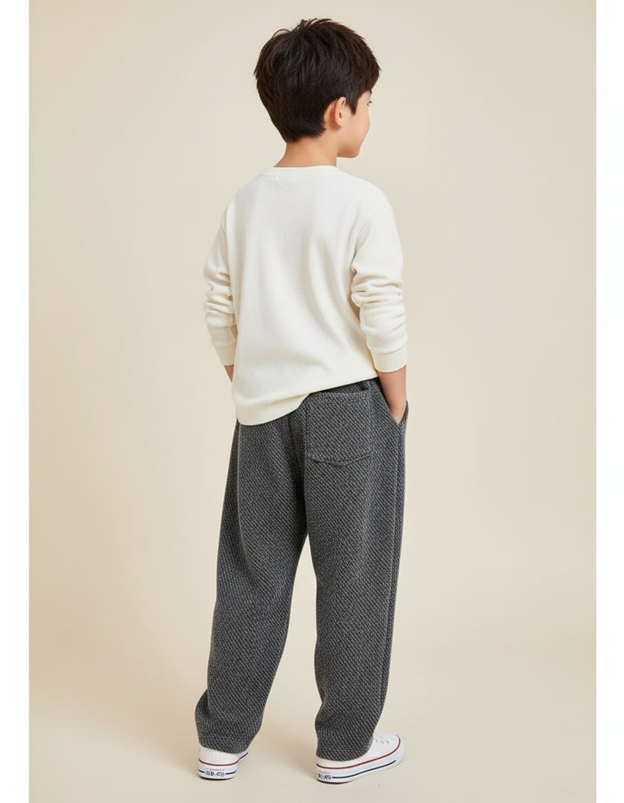 Pantalon Baggy Gris Épais Texturé Ample Enfant - Tweed - vue 2