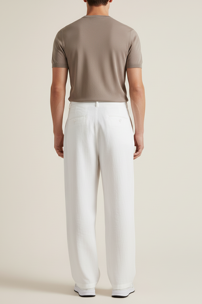 Pantalon Baggy Blanc Lin Plissé Ample Décontracté Homme - vue 2