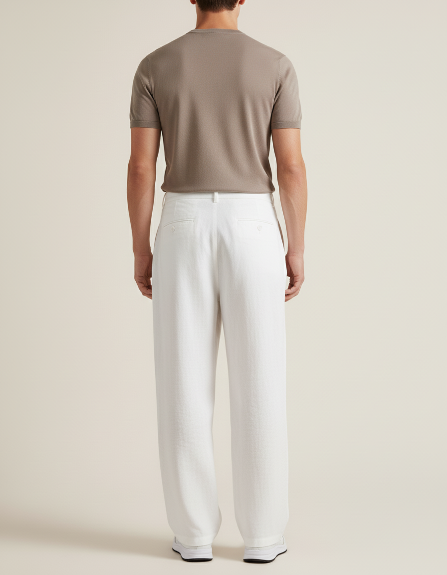 Pantalon Baggy Blanc Lin Plissé Ample Décontracté Homme - vue 2
