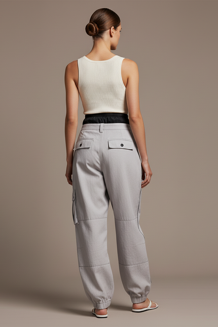 Pantalon Baggy Gris Plissé Cargo Unisexe - Toile - vue 2