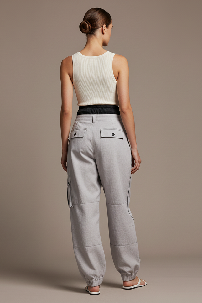 Pantalon Baggy Gris Plissé Cargo Unisexe - Toile - vue 2