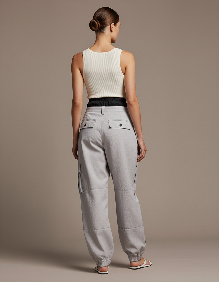 Pantalon Baggy Gris Plissé Cargo Unisexe - Toile - vue 2