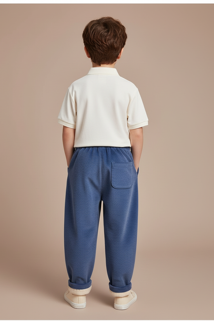 Pantalon Baggy Bleu Côtelé Ourson Épais Enfant - Cordé - vue 2