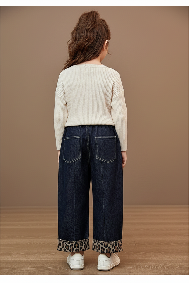Pantalon Baggy Jean Bleu Léopard Ample Hiver Enfant - vue 2
