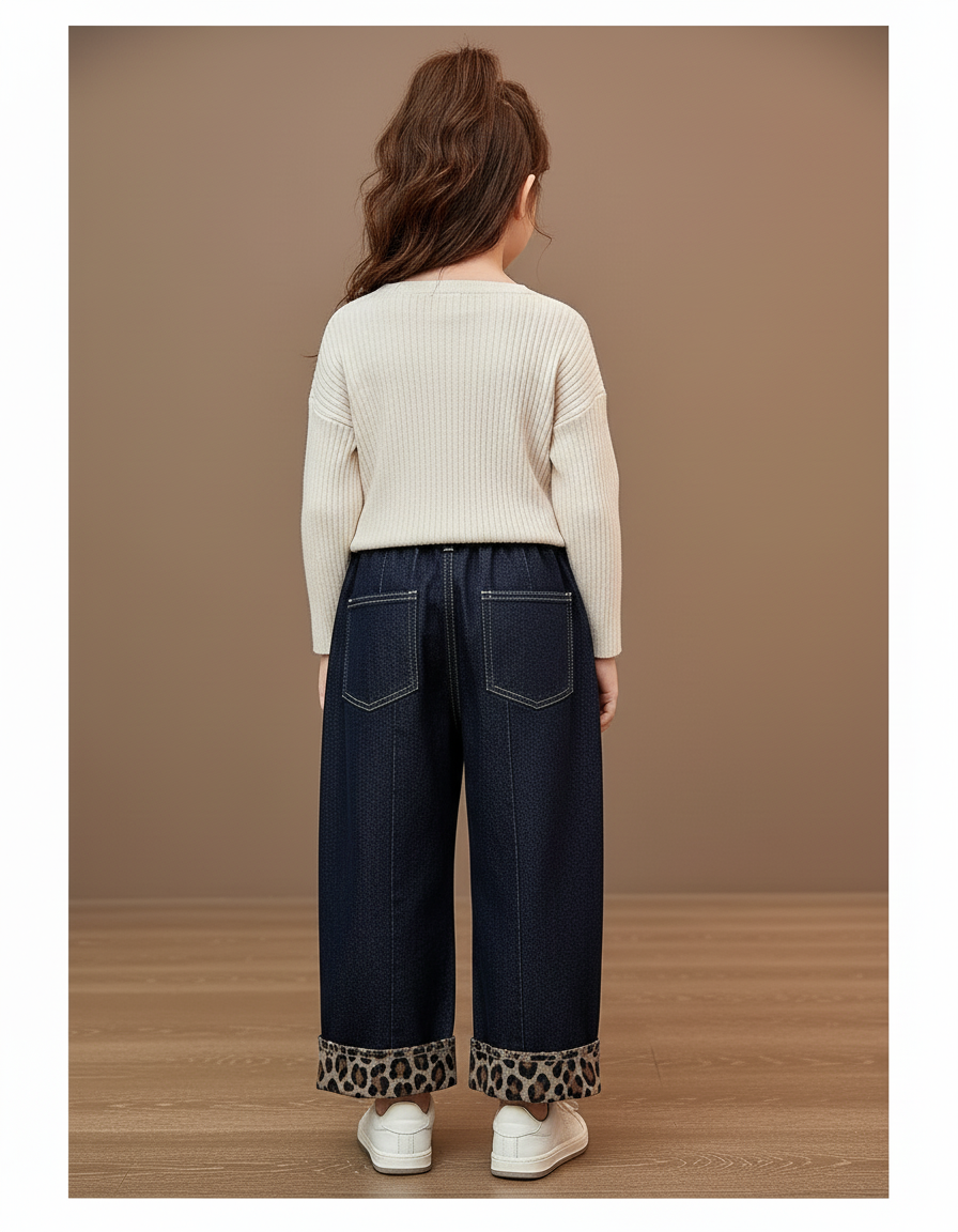 Pantalon Baggy Jean Bleu Léopard Ample Hiver Enfant - vue 2