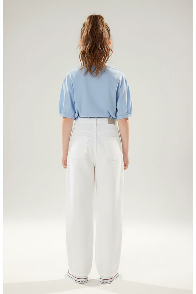 Pantalon Baggy Blanc Ample Taille Haute Fille - Molleton - vue 2