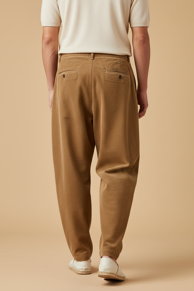 Pantalon Baggy Marron Côtelé Plissé Décontracté Homme - Cordé - vue 2