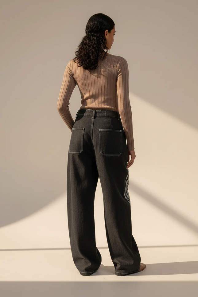 Pantalon Baggy Noir Ample Imprimé Tribal Streetwear - Jean - vue 2