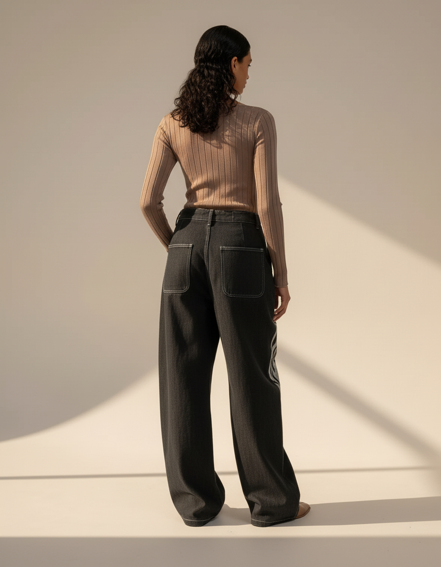 Pantalon Baggy Noir Ample Imprimé Tribal Streetwear - Jean - vue 2