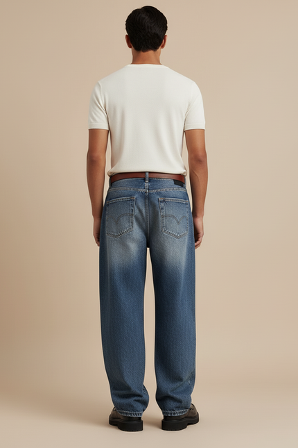 Pantalon Baggy Jean Bleu Délavé Ample Décontracté Homme - vue 2