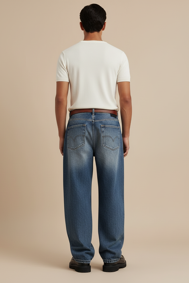 Pantalon Baggy Jean Bleu Délavé Ample Décontracté Homme - vue 2