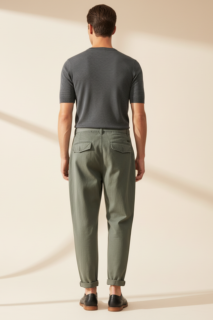 Pantalon Baggy Vert Olive Coton Ample Décontracté Homme - Kaki - vue 2