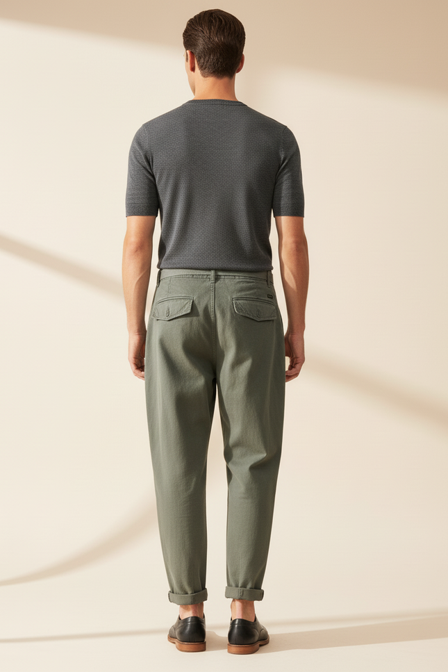 Pantalon Baggy Vert Olive Coton Ample Décontracté Homme - Kaki - vue 2