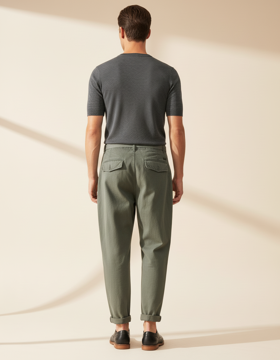 Pantalon Baggy Vert Olive Coton Ample Décontracté Homme - Kaki - vue 2