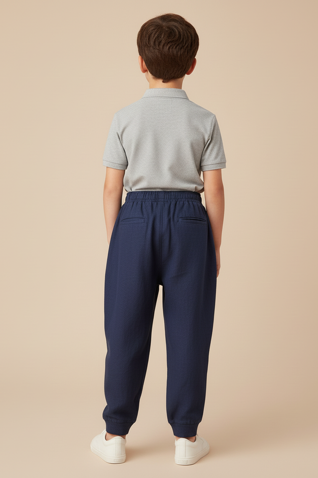 Pantalon Baggy Marine Ample Élastiqué Décontracté Garçon - Lin - vue 2