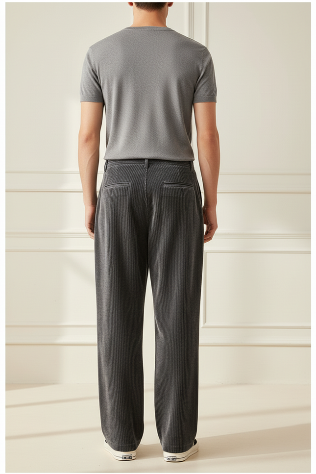 Pantalon Baggy Gris Côtelé Ample Décontracté Homme - Cordé - vue 2