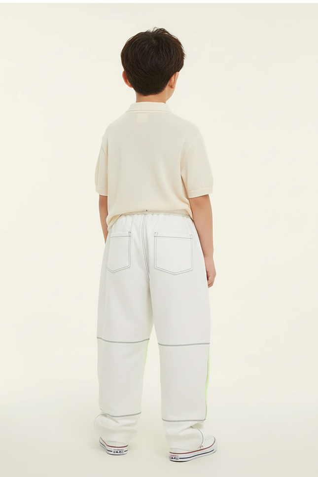 Pantalon Baggy Blanc Néon Color Block Confortable Enfant - Molleton - vue 2