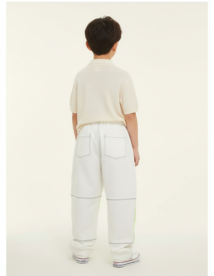 Pantalon Baggy Blanc Néon Color Block Confortable Enfant - Molleton - vue 2