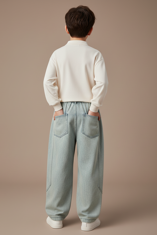 Pantalon Baggy Jean Ample Clair Décontracté Enfant - Bleu - vue 2