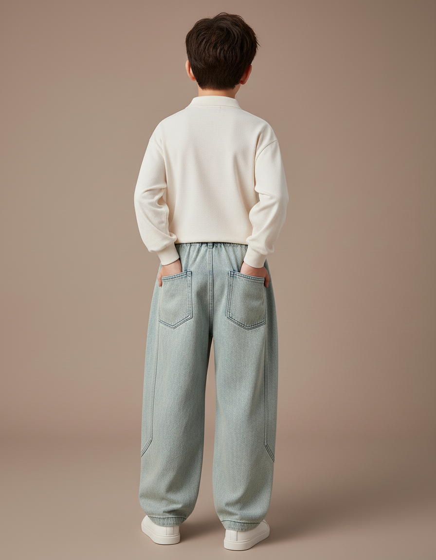Pantalon Baggy Jean Ample Clair Décontracté Enfant - Bleu - vue 2