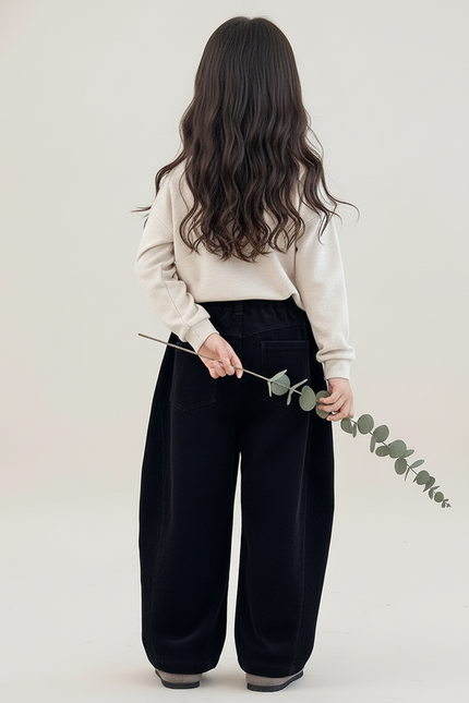 Pantalon Baggy Fille Noir Parachute - Cordé - vue 2