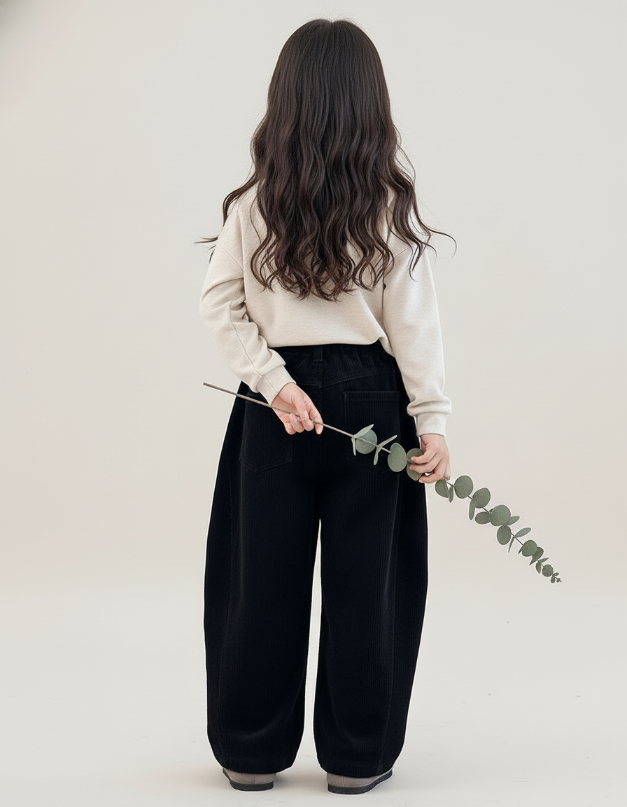 Pantalon Baggy Fille Noir Parachute - Cordé - vue 2