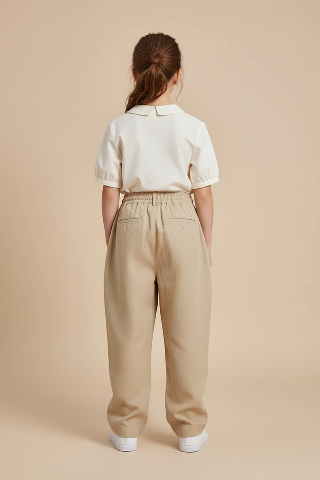 Pantalon Baggy Beige Lin Ample Décontracté Fille - vue 2