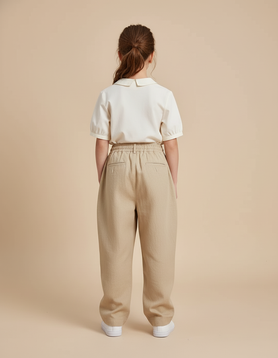Pantalon Baggy Beige Lin Ample Décontracté Fille - vue 2