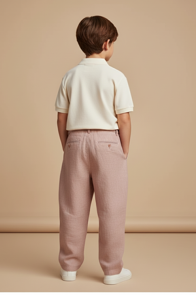 Pantalon Baggy Rose Saumon Lin Plissé Enfant - vue 2