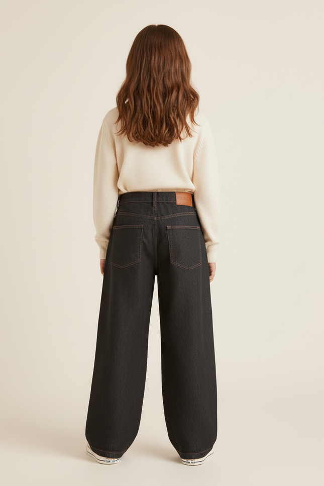 Pantalon Baggy Noir Denim Large Taille Haute - Jean - vue 2